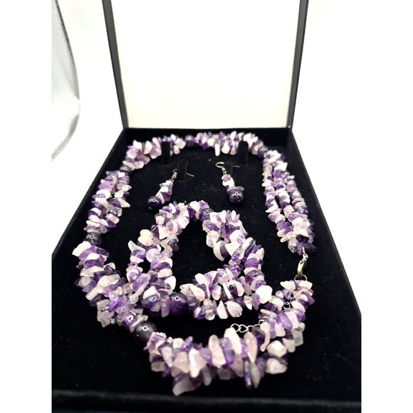 Vintage AMETHYST Gemstone Purple Necklace, Bracelet and Dangle Earrings Boxed - Picture 6 of 13
